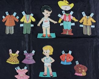 Vintage Paper Dolls Made in USA with Clothes: "Allen" and "Babs"