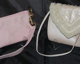 Vintage Pink Leather, File Line Clutch J. Rene’ Pearl Embellished Oyster Pin Leather Handbag ( Matching Shoes, not shown)