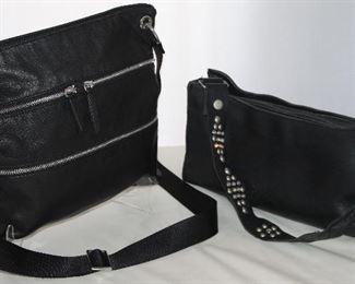 Margot Multi Pocket Black Leather Cross Body Bag and A 2-Bar West Black Leather with interchangeable Shoulder Straps; Rhinesone / Studded or Black & White Horse Hair