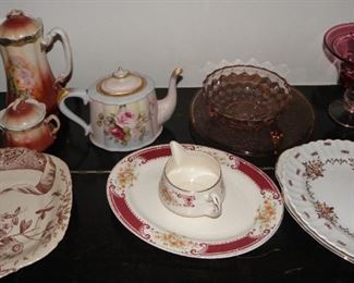 10 piece lot of old china, porcelain and glass. There may be wear or minor chips. Everything pictured for $35.00.
