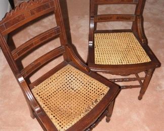 Pair of old cane bottom chairs. They need a little TLC. $35.00 for the pair.