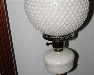 Pair of vintage milk glass hobnail lamps. They measure 22 inches tall. $45.00 for the pair.