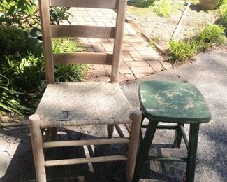 Vintage ladder back chair and stool $20 for both.