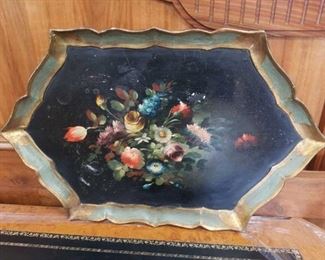 Antique Hand-Painted Italian serving tray
