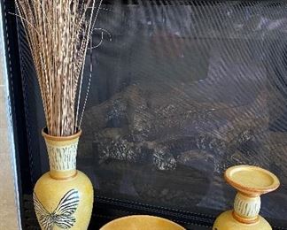 Set/3 Butterfly Design Vase, Bowl, Candle Pillar $72