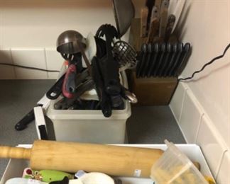 Kitchen Lot 1 Utensils, rolling pin & misc.  $30.00