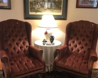 Living Room Lot #19 Pair of tuft rose wing back chairs good condition 40"L x 27"H x 27"w $150.00 for the pair