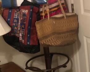 Bedroom Lot #9 Coat Rack with hats & bags $30.00