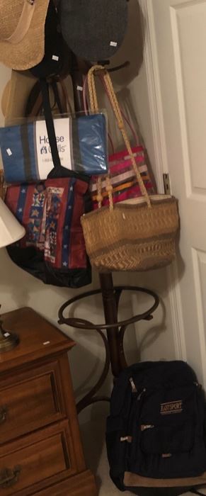 Bedroom Lot #9 Coat Rack with hats & bags $30.00