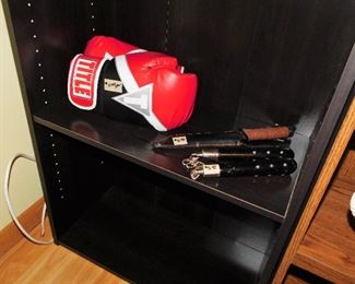 Title boxing gloves $10.                Generic knife $8.                 Nunchucks $5.