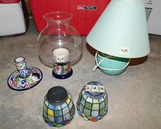 Candlestick $4     Tea light lamp $5     Small green lamp $5  2 candle holders $8       Red Coleman cooler $10. 