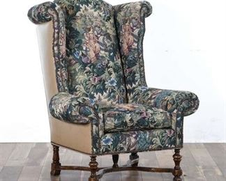 Cbs Furniture Leather & Tapestry Wingback Armchair