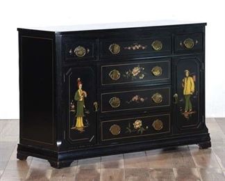 Black Asian Chinoiserie Sideboard Buffet