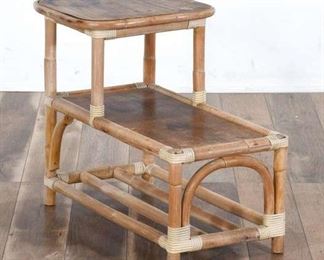 Vintage Tiki Style Reeded Bamboo Step End Table 