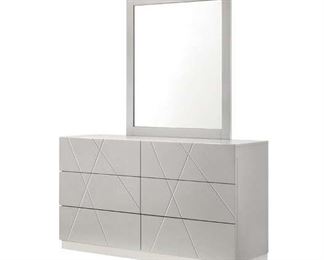 Orren Ellis Gray Manz 6 Drawer Double Dresser W Mirror