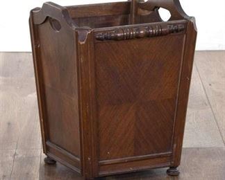 Edwardian Carved W Marquetry Panel Waste Basket