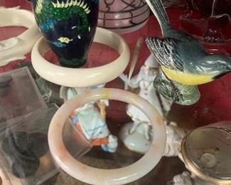$49 Pink Jade Bracelet/ $49 Cloisonné Vase/ $25 Beswick Warbler Bird Figurine