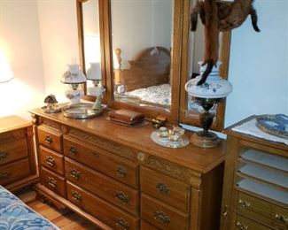 Wonderful Colonial Style Dresser with Three Fold Mirror. On the Right side of the dresser is a wonderful Jewelry Cabinet. Webb is the maker.