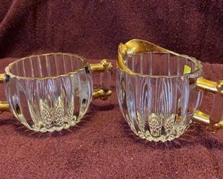 Vintage Hobnail Serving Plate Sugar & Creamer with Gold Overlay $36