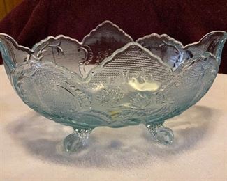 Vintage Indiana Glass Ice Blue Four Footed Fruit Bowl $18