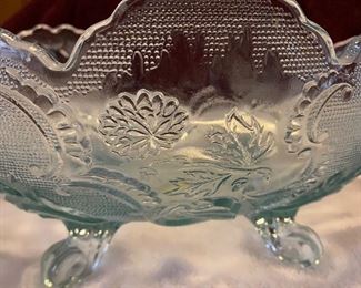 Vintage Indiana Glass Ice Blue Four Footed Fruit Bowl $18