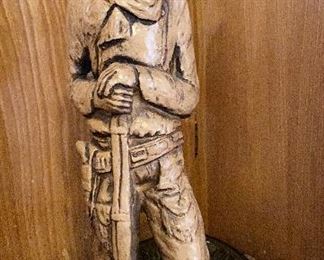 Western Art Cowboy Statue Figure $24, Hand Carved Wood Tray with Inlaid Tile $34, Glass Spoon & Fork Salad Server Set $14