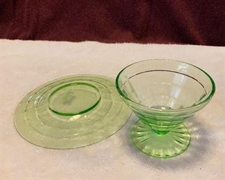 Depression Glass Green Dessert Dish & Cup $25 Set