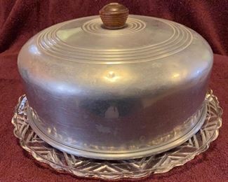 Vintage Cake Plate & Aluminum Cover $25