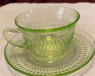 Depression Glass Green Tea/Coffee Cup & Saucer $25 Set