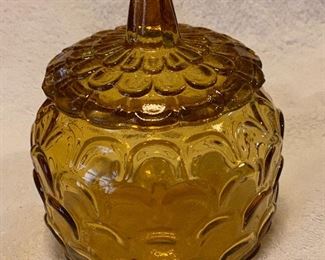 Vintage Amber Cookie Jar/Candy Dish Acorn Design $22