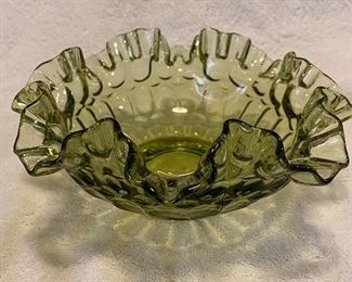 Vintage Indiana Glass Ruffled Top Edge Olive Green $22
