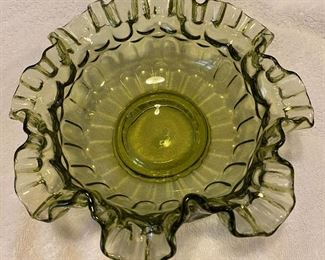 Vintage Indiana Glass Ruffled Top Edge Olive Green $22