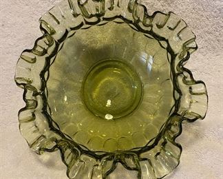 Vintage Indiana Glass Ruffled Top Edge Olive Green $22