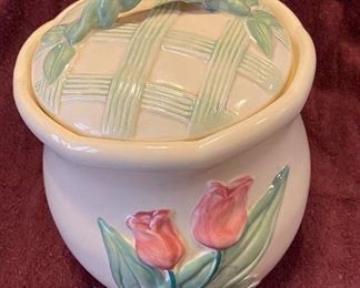 Ceramic Cookie Jar with Tulips $18