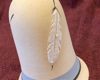Clay Pottery Blue Feather Southwestern Style Bell $18