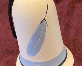 Clay Pottery Blue Feather Southwestern Style Bell $18