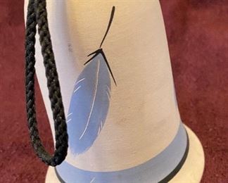 Clay Pottery Blue Feather Southwestern Style Bell $18
