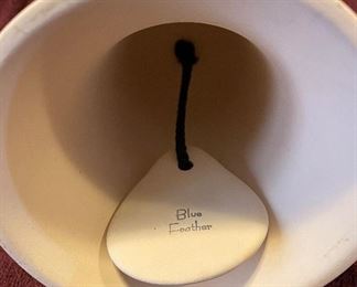 Clay Pottery Blue Feather Southwestern Style Bell $18