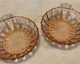 Pair Vintage Depression Glass Pink Dessert Bowls Set $20