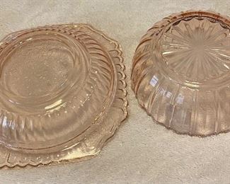 Pair Vintage Depression Glass Pink Dessert Bowls Set $20