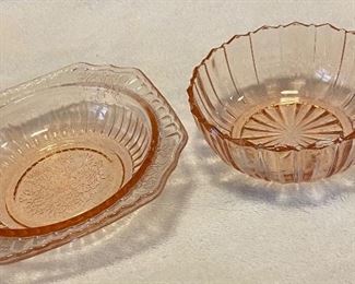 Pair Vintage Depression Glass Pink Dessert Bowls Set $20