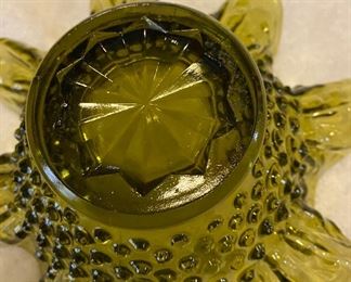 Vintage Indiana Glass Ruffled Top Edge Hobnail Olive Green $22