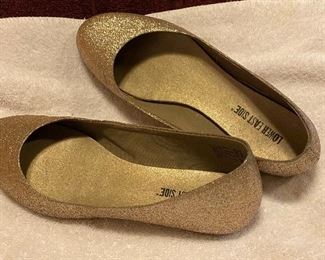 Lower East Side Gold Glittery Flat Slip On Women's Shoes $10