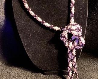 Costume Jewelry Hand Crafted Crocheted Black & White Simulated Pearls Belt/Necklace $12