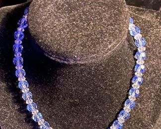 Costume Jewelry Crystal Style Light Blue and Clear Beads Necklace $12