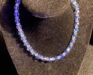 Costume Jewelry Crystal Style Light Blue and Clear Beads Necklace $12