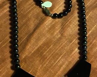 Costume Jewelry Black Onyxlike Beads with Accent Ground Stone Pieces Necklace (The Color Variation is Caused by Lighting this can be Worn Reversed) $16
