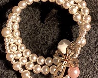 Costume Jewelry Faux Pearl Wrap Around Bracelet with Attached Cross $8