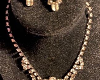 Costume Jewelry Vintage Rhinestone Necklace with Clip On Earrings Set $24