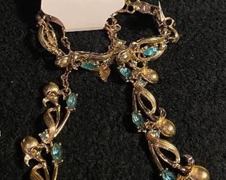 Costume Jewelry Vintage Aurora Broiales Rhinestone Necklace, Bracelet & Clip On Earrings Set $30